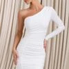 Invite | White Asymmetric One Shoulder Ruched Detail Mini Dress