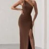 Dressing Up | Chocolate Brown One Shoulder Maxi Dress With Open Back Detail 1 Dressing Up | Chocolate Brown One Shoulder Maxi Dress With Open Back Detail -ENY Clothing Shop WB HR CL127621 DressingUpChocolateHRownOneShoulderMaxiDressWithOpenBackDetail