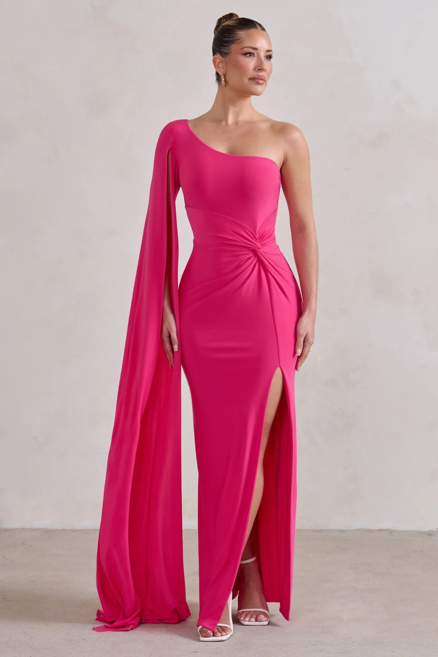 Romi | Hot Pink One Shoulder Twist Design Maxi Dress 3 Romi | Hot Pink One Shoulder Twist Design Maxi Dress