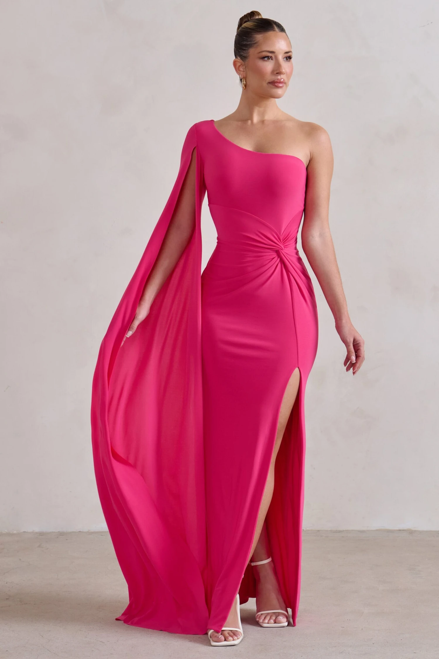 Romi | Hot Pink One Shoulder Twist Design Maxi Dress 7 Romi | Hot Pink One Shoulder Twist Design Maxi Dress - Image 5
