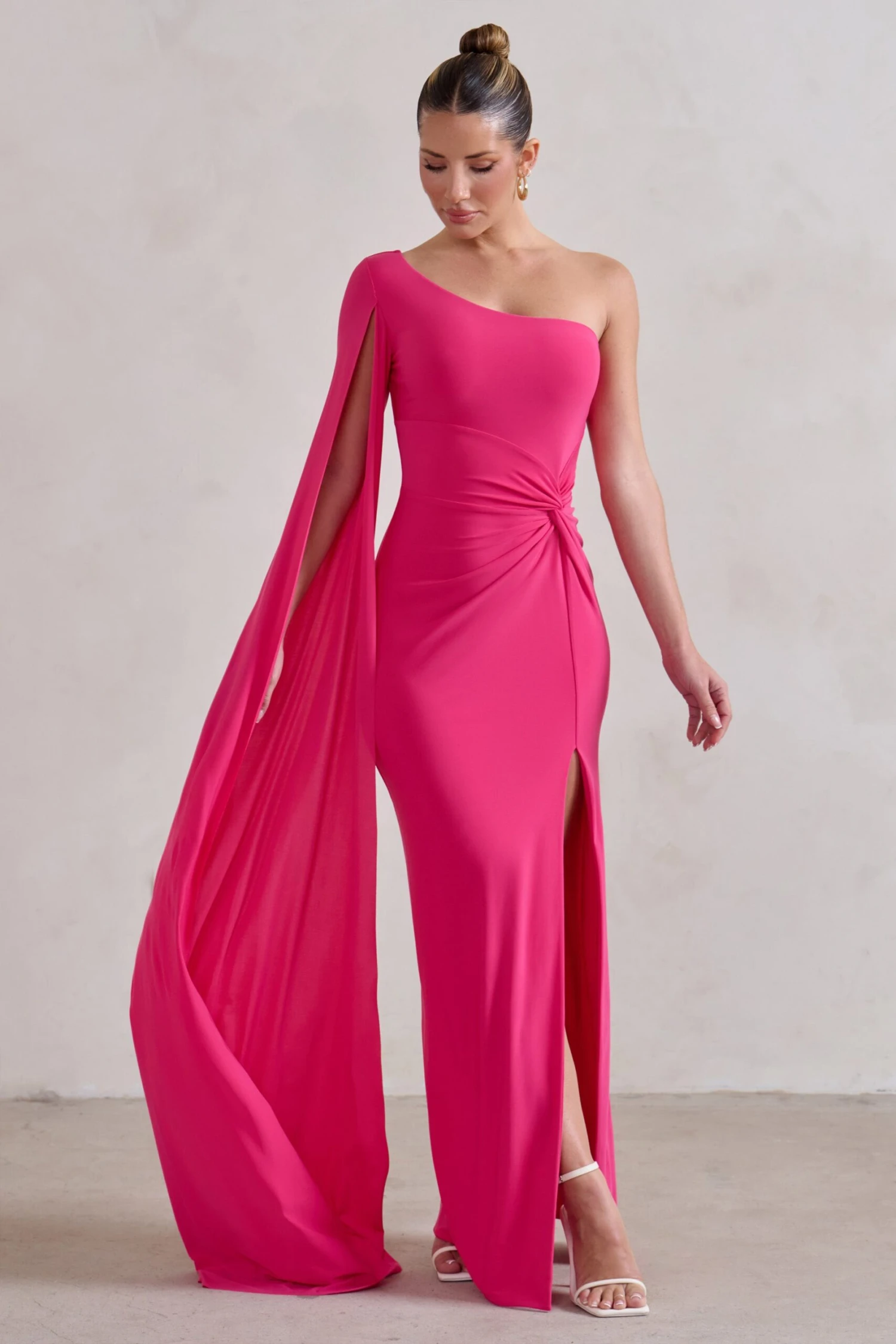 Romi | Hot Pink One Shoulder Twist Design Maxi Dress 8 Romi | Hot Pink One Shoulder Twist Design Maxi Dress - Image 6