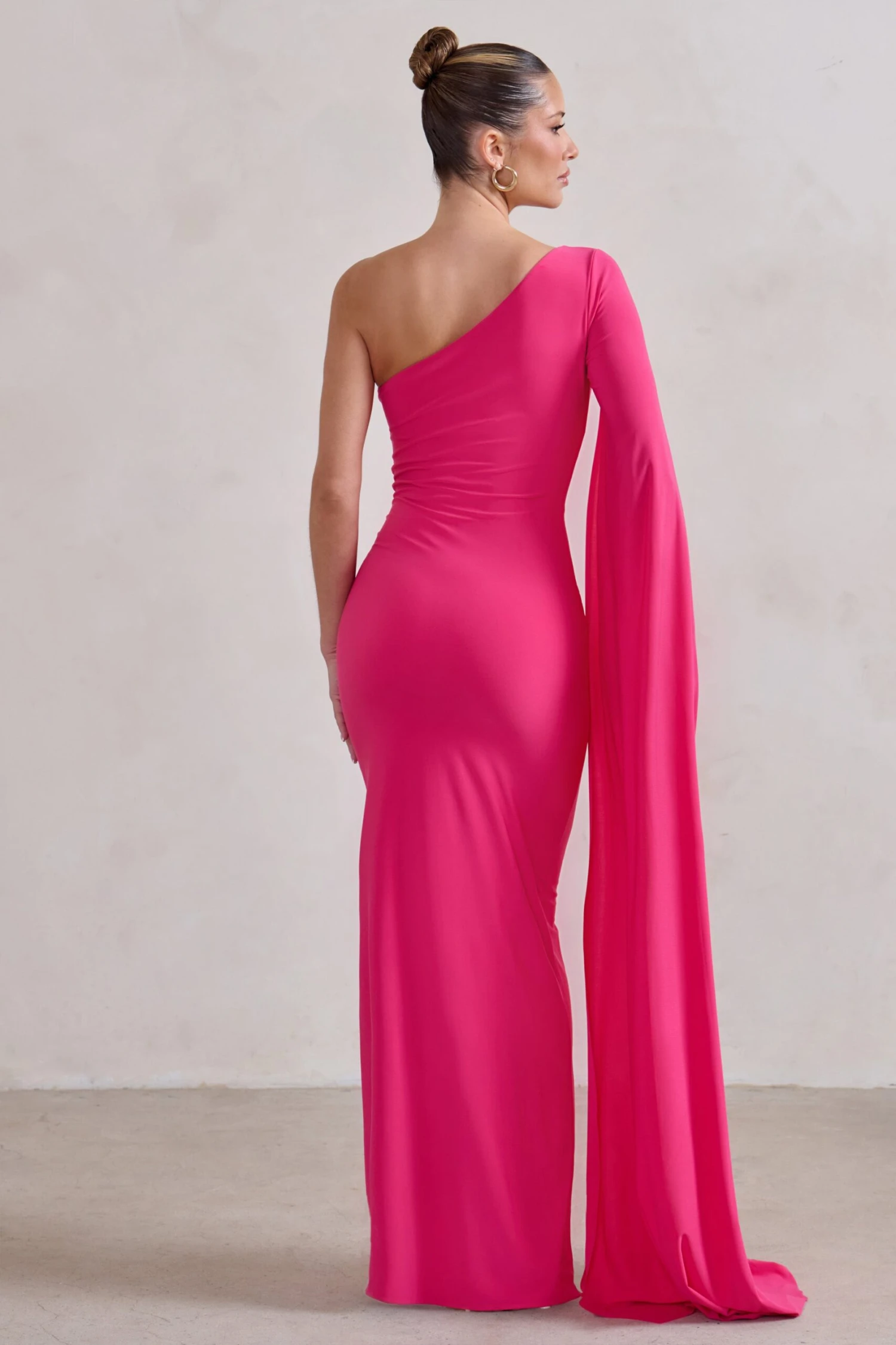 Romi | Hot Pink One Shoulder Twist Design Maxi Dress 4 Romi | Hot Pink One Shoulder Twist Design Maxi Dress - Image 2