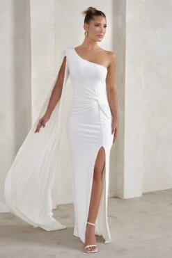 Romi | White One Shoulder Twist Design Maxi Dress -ENY Clothing Shop WB HR CL127683 RomiWhiteOneShoulderTwistDesignMaxiDress2