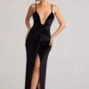 Miranda | Black Velvet Plunge Neck Twist Maxi Dress -ENY Clothing Shop WB HR CL128168 MirandaBlackVelvetPlungeNeckTwistMaxiDress1