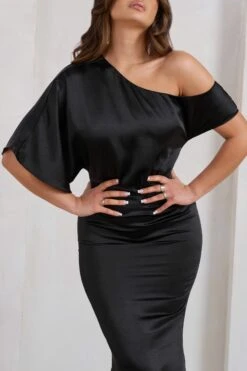 Sabrina | Black Asymmetric Off The Shoulder Satin Maxi Dress -ENY Clothing Shop WB HR CL128275 SabrinaBlackAsymmetricOffTheShoulderSatinMaxiDress32