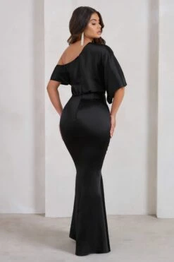 Sabrina | Black Asymmetric Off The Shoulder Satin Maxi Dress -ENY Clothing Shop WB HR CL128275 SabrinaBlackAsymmetricOffTheShoulderSatinMaxiDress42