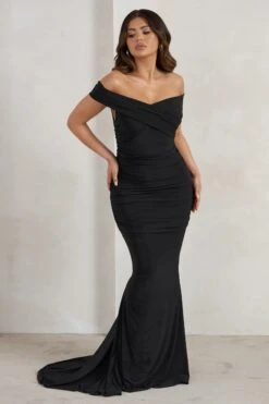 Apolline | Black Off The Shoulder Ruched Fishtail Maxi Dress -ENY Clothing Shop WB HR CL128394 ApollineBlackOffTheShoulderRuchedFishtailMaxiDress1 9a7c73f6 9260 45a3 9385 ee5e26d3c189