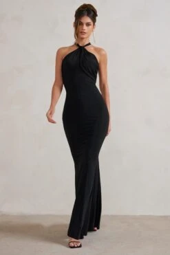 Genevieve | Black Twist High Neck Drape Detail Maxi Dress -ENY Clothing Shop WB HR CL128397 GenevieveBlackTwistHighNeckDrapeDetailMaxiDress1 4ca181a3 800e 445f 9499 ca9acf6594af