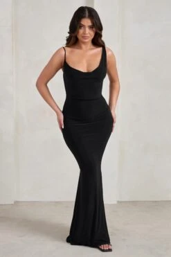 Corinne | Black Asymmetric Cowl Neck Backless Maxi Dress -ENY Clothing Shop WB HR CL128399 CorinneBlackAsymmetricCowlNeckBacklessMaxiDress2 3effac56 fc99 4be3 bbea 24b118b15c2f
