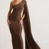 Dominique | Chocolate Brown One Shoulder Cape Sleeve Bodycon Maxi Dress -ENY Clothing Shop WB HR CL128400067 Dominique ChocolateOneShoulderCapeSleeveBodyconMaxiDress0