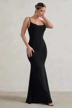 Francoise | Black Cowl Neck Backless Maxi Dress With Lace Insert -ENY Clothing Shop WB HR CL128401 FrancoiseBlackCowlNeckBacklessMaxiDressWithLaceInsert2 eab0268f 14c6 4b32 a5f8 ce7e86c7165a