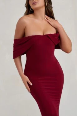Gabrielle | Berry Red Bardot Neckline With Drape Sleeves Maxi Dress -ENY Clothing Shop WB HR CL128402 GabrielleBerryRedBardotNecklineWithDrapeSleevesMaxiDress3 5920b383 cdcf 4155 9f19 85a1e1550294