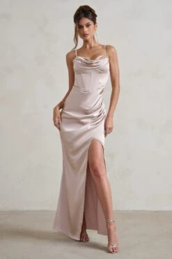 Starlight | Champagne Cowl Corset Satin Wrap Maxi Dress -ENY Clothing Shop WB HR CL128403 StarlightChampagneCowlCorsetSatinWrapMaxiDress2
