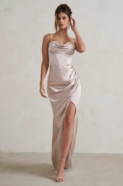Starlight | Champagne Cowl Corset Satin Wrap Maxi Dress -ENY Clothing Shop WB HR CL128403 StarlightChampagneCowlCorsetSatinWrapMaxiDress3