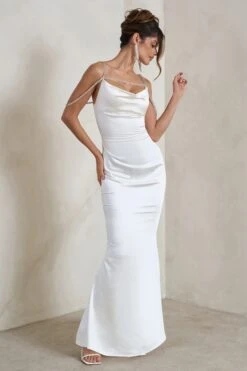 Zelda | Cream Cowl Satin Cami Maxi Dress -ENY Clothing Shop WB HR CL128404 ZeldaWhiteCowlSatinCamiMaxiDress3