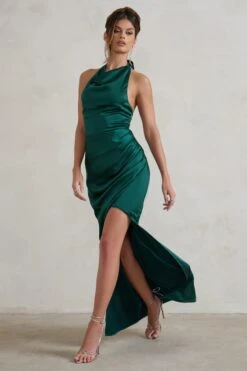 Forever Feature | Bottle Green High Neck Wrap Maxi Dress -ENY Clothing Shop WB HR CL128407 ForeverFeatureBottleGreenHighNeckWrapMaxiDress1