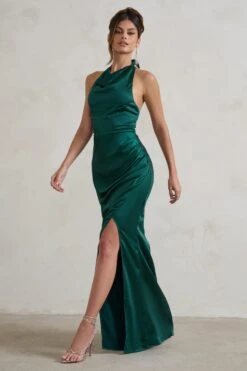 Forever Feature | Bottle Green High Neck Wrap Maxi Dress -ENY Clothing Shop WB HR CL128407 ForeverFeatureBottleGreenHighNeckWrapMaxiDress2