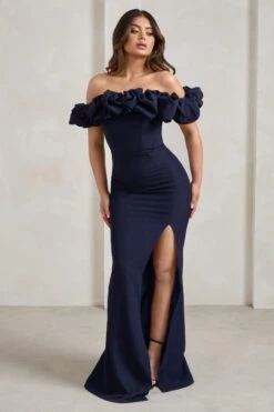 Esmeralda | Navy Structured Statement Bardot Maxi Dress 11 Esmeralda | Navy Structured Statement Bardot Maxi Dress -ENY Clothing Shop WB HR CL128410 Esmeralda NavyStructuredStatementBardotMaxiDress3