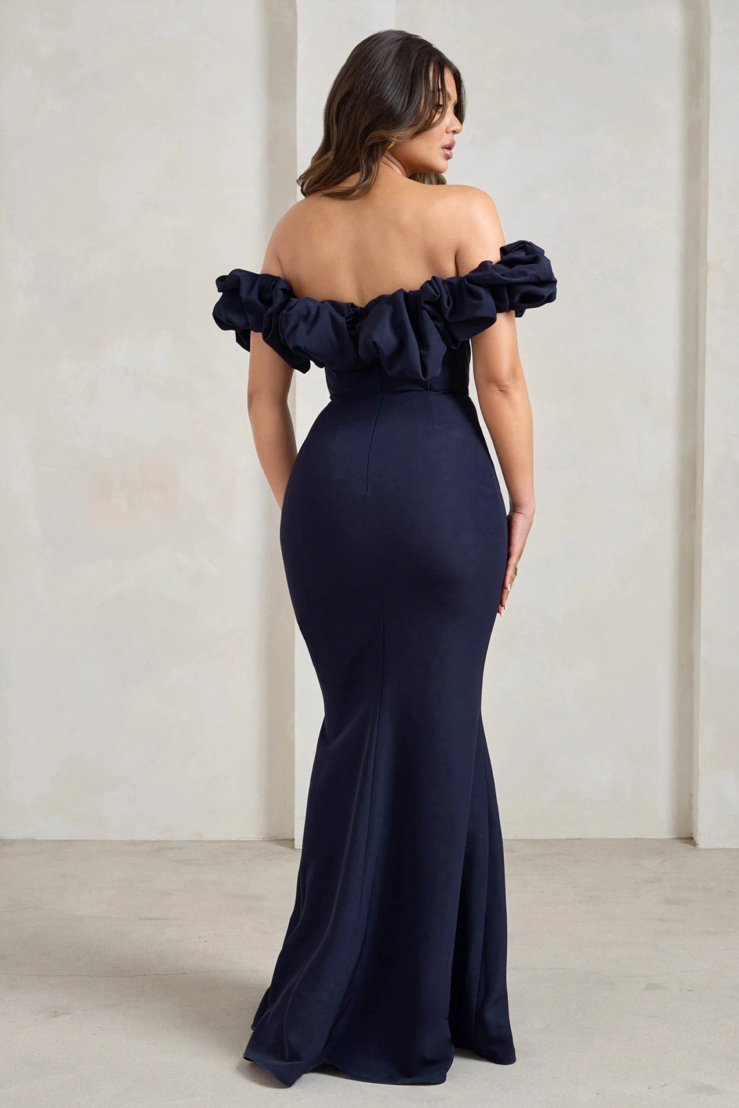 Esmeralda | Navy Structured Statement Bardot Maxi Dress 4 Esmeralda | Navy Structured Statement Bardot Maxi Dress - Image 2
