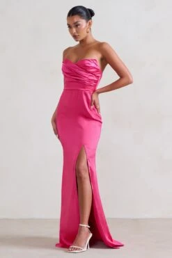 Coraline | Hot Pink Strapless Maxi Dress With Split -ENY Clothing Shop WB HR CL128413 Coraline HotPinkStraplessMaxidressWithSplit2