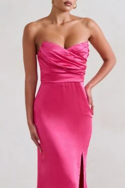 Coraline | Hot Pink Strapless Maxi Dress With Split -ENY Clothing Shop WB HR CL128413 Coraline HotPinkStraplessMaxidressWithSplit3