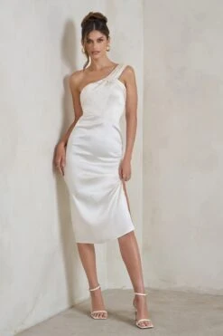 Steffie | Cream Asymmetric Satin Midi Dress -ENY Clothing Shop WB HR CL128414 SteffieCreamAsymmetricSatinMidiDress2