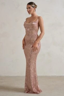 Seeing Stars | Champagne Cowl Cami Sequin Maxi Dress With Waist Tie -ENY Clothing Shop WB HR CL128416 SeeingStarsChampagneCowlCamiSequinMaxiDressWithWaistTie2