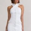 Dani | White Halter Neck Tailored Buttoned Bodycon Mini Dress -ENY Clothing Shop WB HR CL128487005 DaniWhiteHalterNeckTailoredButtonedBodyconMiniDress1