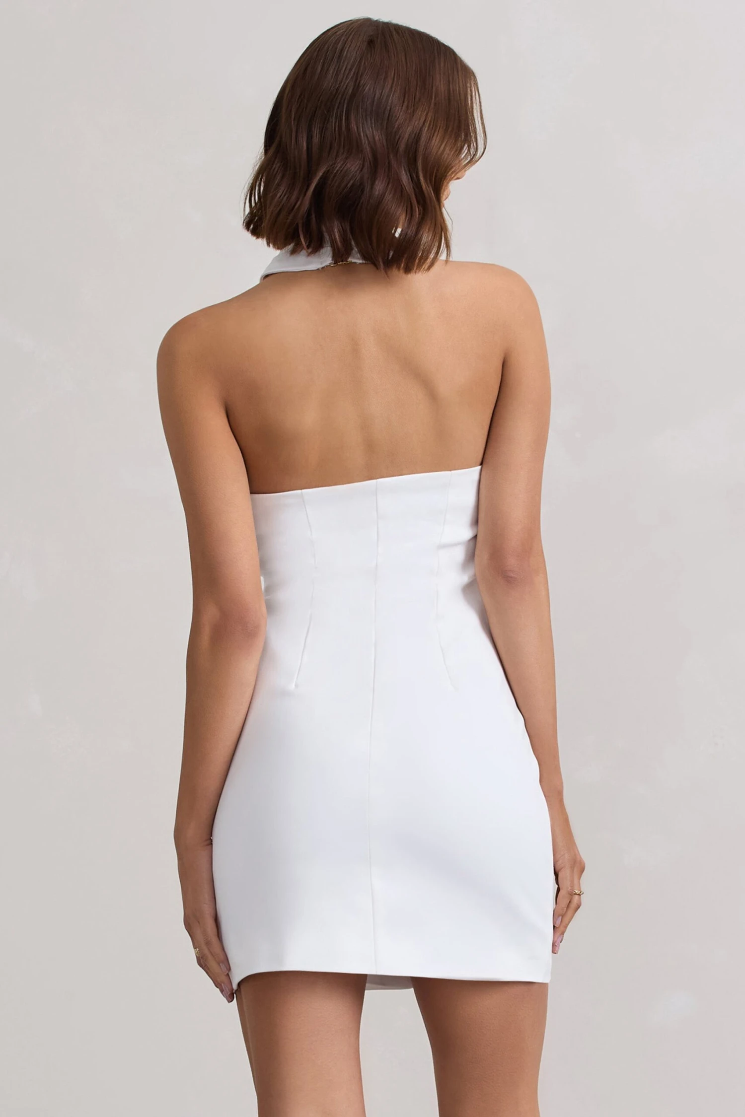 Dani | White Halter Neck Tailored Buttoned Bodycon Mini Dress 4 Dani | White Halter Neck Tailored Buttoned Bodycon Mini Dress - Image 2