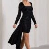 Crimson Cut | Black Velvet Floral Long-Sleeved Ruffled Bodycon Mini Dress 2 Crimson Cut | Black Velvet Floral Long-Sleeved Ruffled Bodycon Mini Dress -ENY Clothing Shop WB HR CL128705019 CrimsonCutBlackVelvetFloralLong SleevedRuffledBodyconMiniDress4