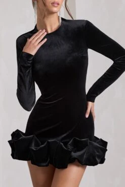 Claudine | Black Velvet Long-Sleeved Ruffled Mini Dress -ENY Clothing Shop WB HR CL128798002 ClaudineBlackVelvetLong SleevedRuffledMiniDress6