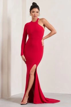 Toya | Red Asymmetric Split Maxi Dress