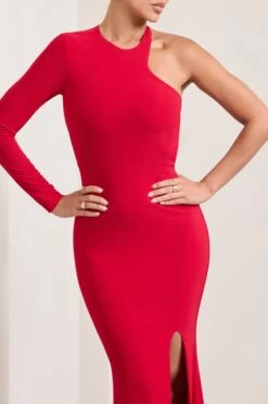 Toya | Red Asymmetric Split Maxi Dress -ENY Clothing Shop WB HR CL128816004 ToyaRedAsymmetricSplitMaxiDress4