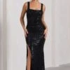 Yvonne | Black Sequin Open-Back Bodycon Maxi Dress -ENY Clothing Shop WB HR CL128856002 YvonneBlackSequinOpen BackBodyconMaxiDress0