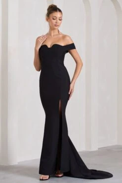 Karma | Black Bardot Split Fishtail Maxi Dress 10 Karma | Black Bardot Split Fishtail Maxi Dress -ENY Clothing Shop WB HR CL128859002 KarmaBlackBardotSplitFishtailMaxiDress0