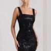Glimmer | Black Sequin Open-Back Bodycon Mini Dress -ENY Clothing Shop WB HR CL128929002 GlimmerBlackSequinOpen BackBodyconMiniDress0