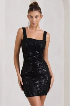 Glimmer | Black Sequin Open-Back Bodycon Mini Dress -ENY Clothing Shop WB HR CL128929002 GlimmerBlackSequinOpen BackBodyconMiniDress3