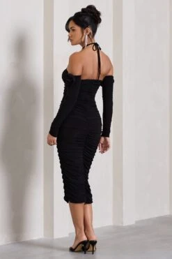 Extra Special | Black Ruched Halter-Neck Midi Dress With Flowers -ENY Clothing Shop WB HR CL128945002 ExtraSpecialBlackRuchedHalter NeckMidiDressWithFlowers5