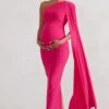 Amaryllis | Hot Pink Maternity One Shoulder Maxi Dress With Cape Sleeve 1 Amaryllis | Hot Pink Maternity One Shoulder Maxi Dress With Cape Sleeve -ENY Clothing Shop WB HR CL129202 AmaryllisHotPinkMaternityOneShoulderMaxiDresswithCapeSleeve1