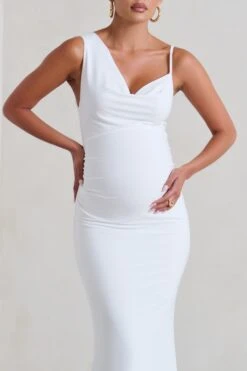 Phantasy | White Maternity Cowl Neck Maxi Dress -ENY Clothing Shop WB HR CL129213 PhantasyWhiteMaternityCowlNeckMaxiDress3