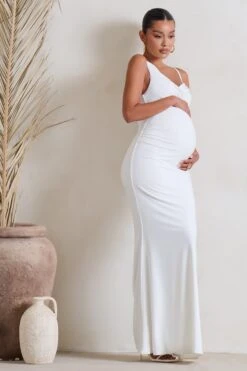 Phantasy | White Maternity Cowl Neck Maxi Dress -ENY Clothing Shop WB HR CL129213 PhantasyWhiteMaternityCowlNeckMaxiDress6