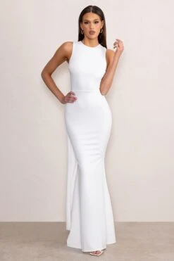 Patty | White High Neck Sleeveless Maxi Dress -ENY Clothing Shop WB HR CL129249 PattyWhiteHighNeckSleevelessMaxiDress2