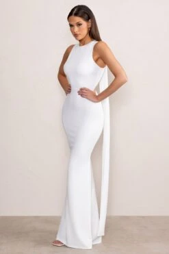 Patty | White High Neck Sleeveless Maxi Dress -ENY Clothing Shop WB HR CL129249 PattyWhiteHighNeckSleevelessMaxiDress4