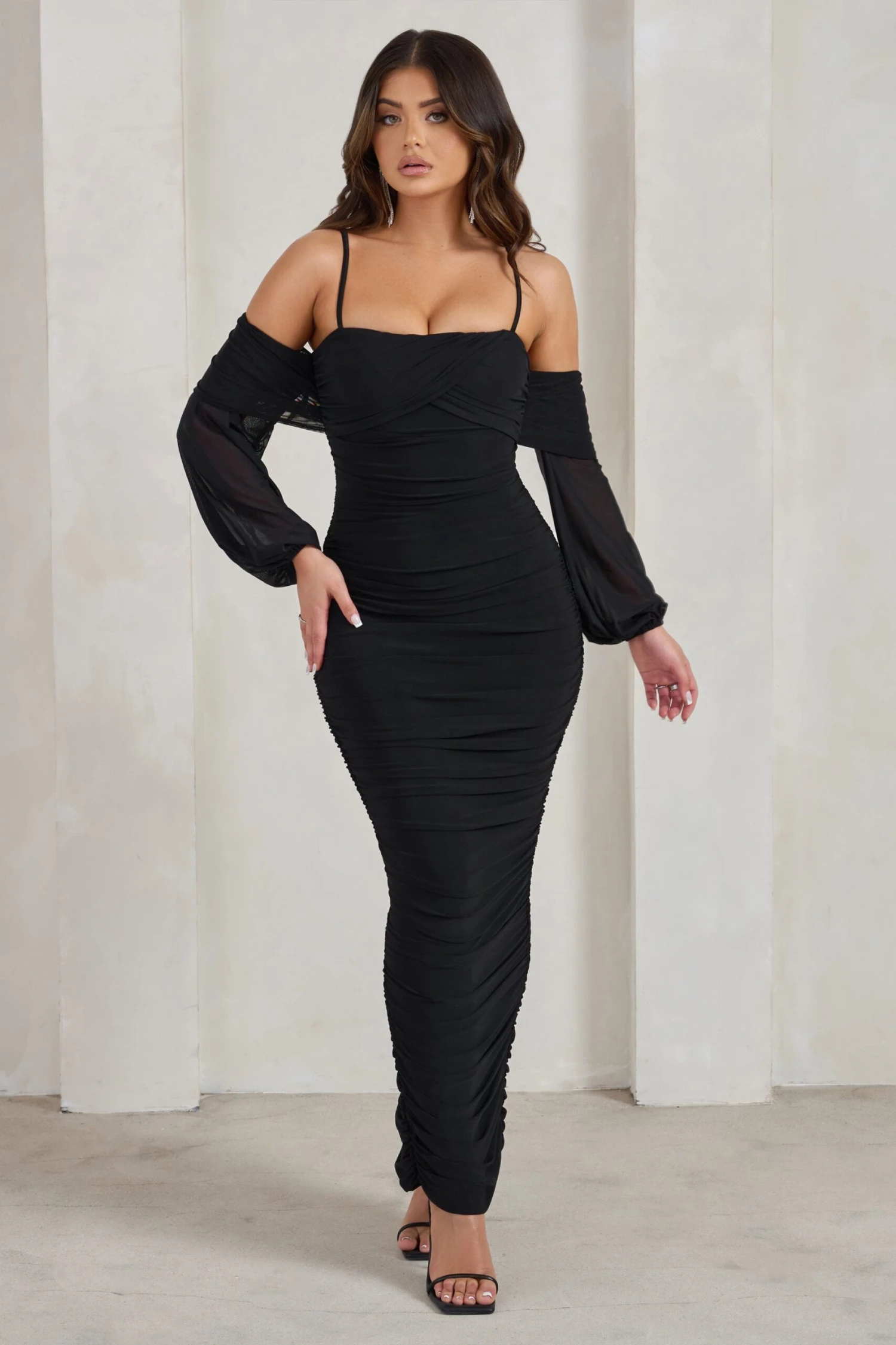 Announcement | Black Bardot Mesh Ruched Maxi Dress 6 Announcement | Black Bardot Mesh Ruched Maxi Dress - Image 4