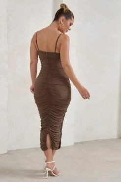 Saffy | Brown Cami Mesh Ruched Midi Dress -ENY Clothing Shop WB HR CL129306 SaffyMochaCamiMeshRuchedMidaxiDress4 35b8c65d 786a 44d0 aa1d e6185d7d436a
