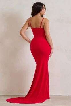 Sammi | Red Cami Plunge Wrap Maxi Dress -ENY Clothing Shop WB HR CL129310 SammiRedCamiPlungeWrapMaxiDress6