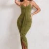 Dorothy | Olive Green Plunge V Neckline Ruffle Midi Dress -ENY Clothing Shop WB HR CL129312 00735