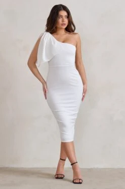 Samantha | White One Shoulder Bow Detail Midi Dress 11 Samantha | White One Shoulder Bow Detail Midi Dress -ENY Clothing Shop WB HR CL129316 SamanthaWhiteOneShoulderBowDetailMidiDress0