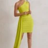 Charlie | Lime Green One Shoulder Ruched Mini Dress With Statement Drape 1 Charlie | Lime Green One Shoulder Ruched Mini Dress With Statement Drape -ENY Clothing Shop WB HR CL129320 CharlieLimeGreenOneShoulderRuchedMiniDressWithStatementDrape0
