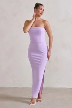 Dina | Lilac Bandeau Maxi Dress With Split 11 Dina | Lilac Bandeau Maxi Dress With Split -ENY Clothing Shop WB HR CL129322 DinaLilacBandeauMaxiDressWithSplit3